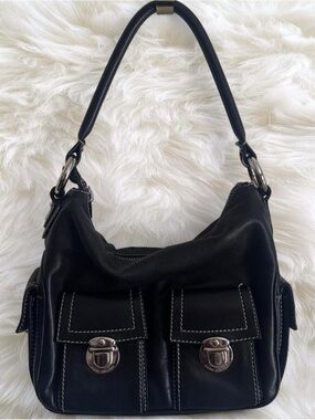 Marc Jacobs Small Multi Pocket "Blake" Leather Shoulder Bag with Silver Hardware